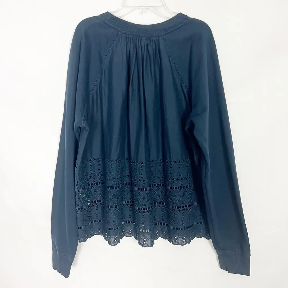 J. Crew Pullover Blue Eyelet Sweater Size Large